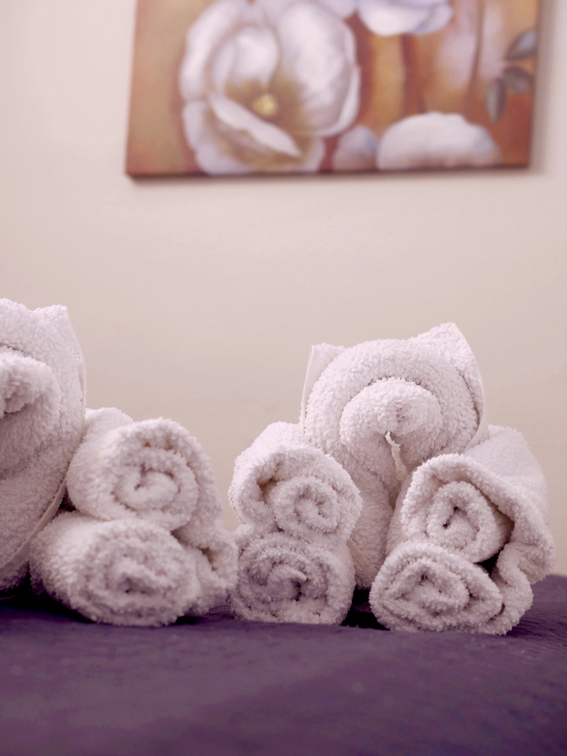 Rolled white towels